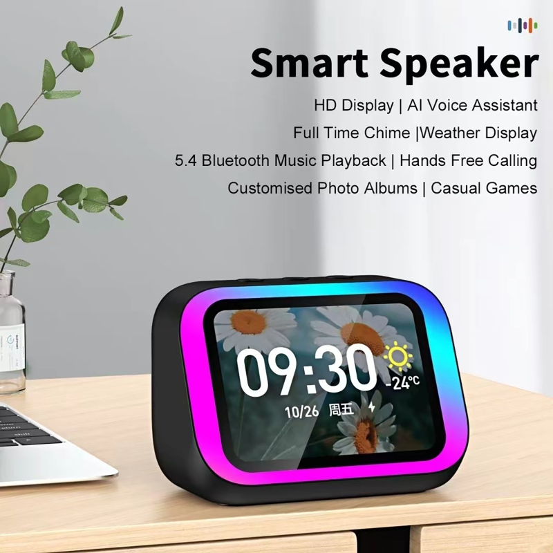 Digital Alarm Clock - AI音声アシスタント Bluetoothスピーカー RGBカラー照明付き目覚まし時計 LEDスクリーン天気時計表示 電子スピーカー