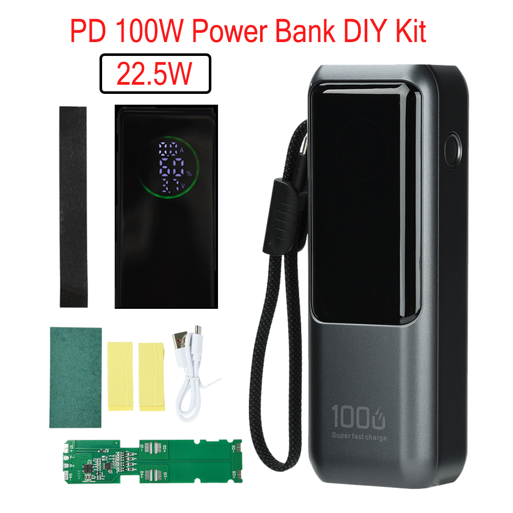Diy Electronics Gadgets - PD 100W急速充電パワーバンクキット 4セル21700バッテリーケース ポータブル 内蔵バッテリーストレージハウジング付き 電子機器用
