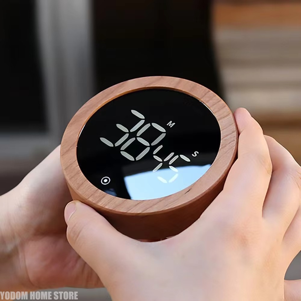 Electronics And Gadgets With I - LED電子回転式木目調タイマー、丸型カウントダウンデバイス、キッチン調理用家庭用ガジェット、時間管理用