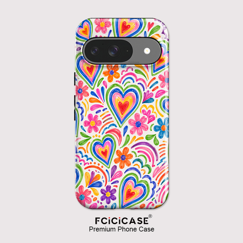 Google Pixel 9 Pro - Fcicicase ピクセル10A用 ラブハートフラワー柄スマホケース Google Pixel 10