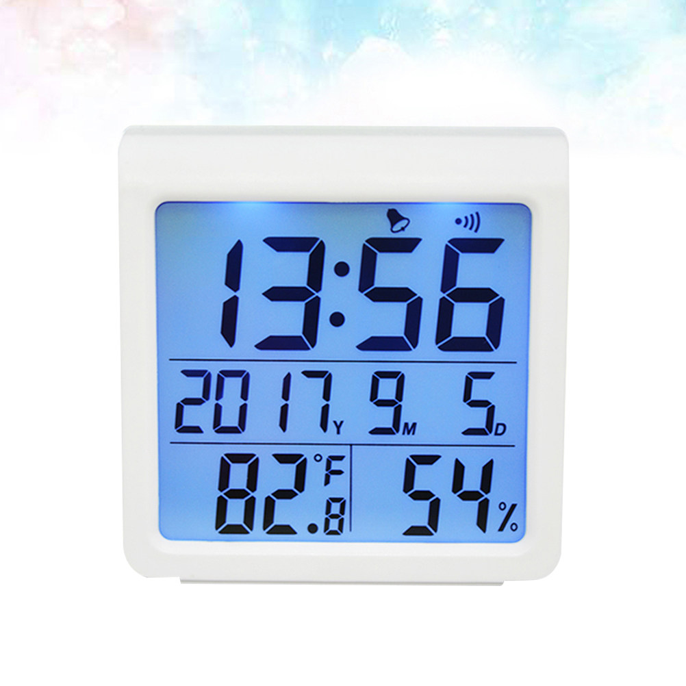 Digital Alarm Clock - デジタル家庭用バックライト湿度計 ホワイト スタンド型目覚まし時計 温度・湿度・カレンダー・時刻表示 多機能室内計測器