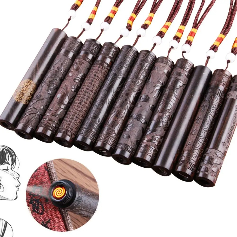 Electronics And Gadgets With I - クリエイティブ彫刻白檀電子ライターポータブル USB 充電式ライターヴィンテージ木製吹き点火メンズガジェットクール
