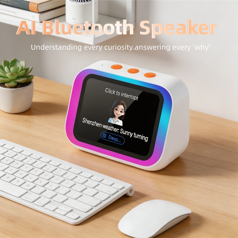 Digital Alarm Clock - AI Bluetoothスピーカー5.4 AI音声アシスタントHDタッチスクリーンディスプレイ電子アルバム目覚まし時計ハンズフリー通話