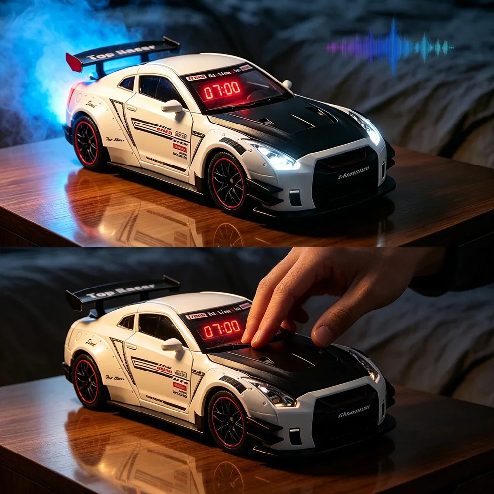 Digital Alarm Clock - 模擬スポーツカーアラームクロック、調整可能なエンジン音、ミストスプレー付き、クリエイティブなデスクトップオーナメント ﻿ ﻿ ﻿ ﻿ ﻿
