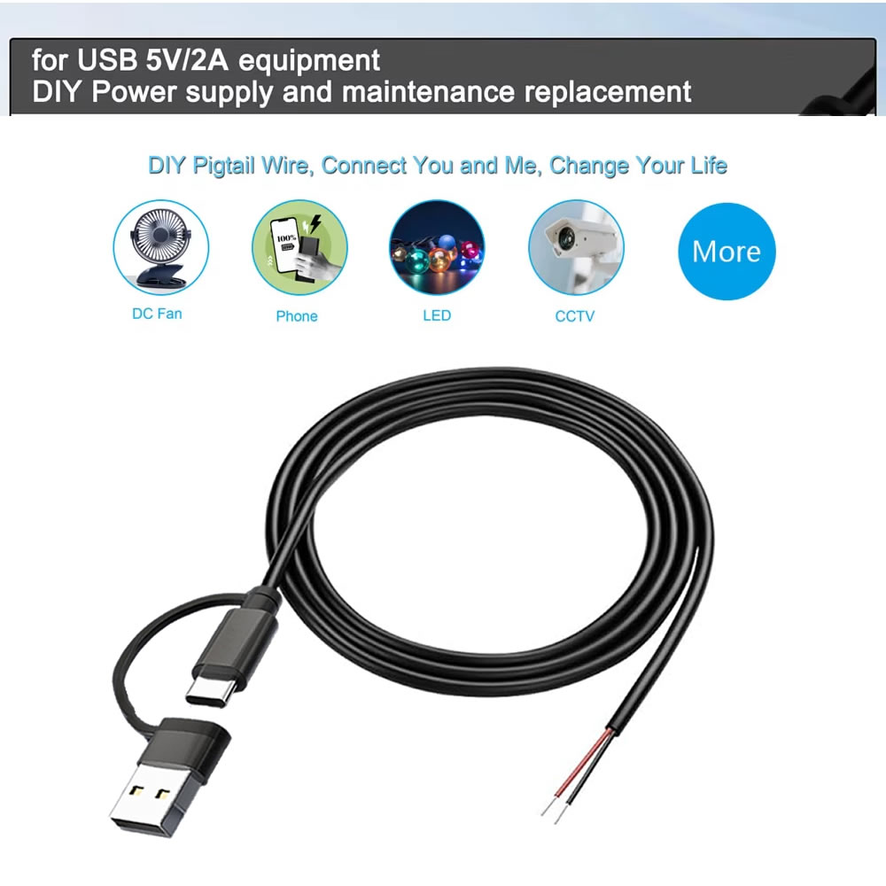 DC 2 ピン電源ケーブル USB とタイプ C オスメスか - Diy Electronics Gadgets のレビューと価格