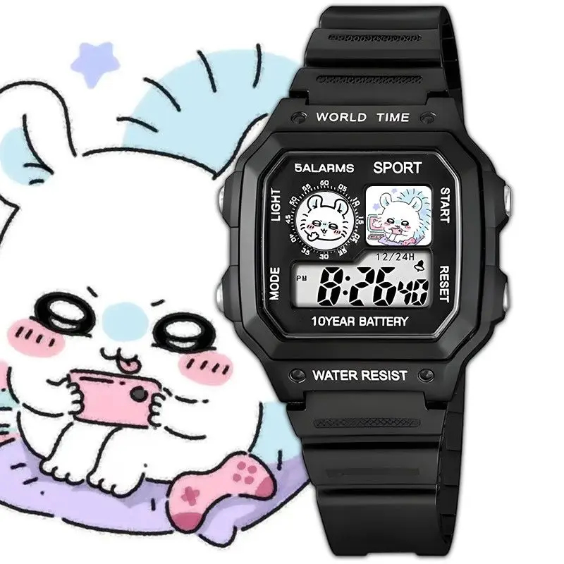 かわいいちいかわプリントスクエアデジタル漫画時計ピュアホワイ - Digital Alarm Clock のレビューと価格