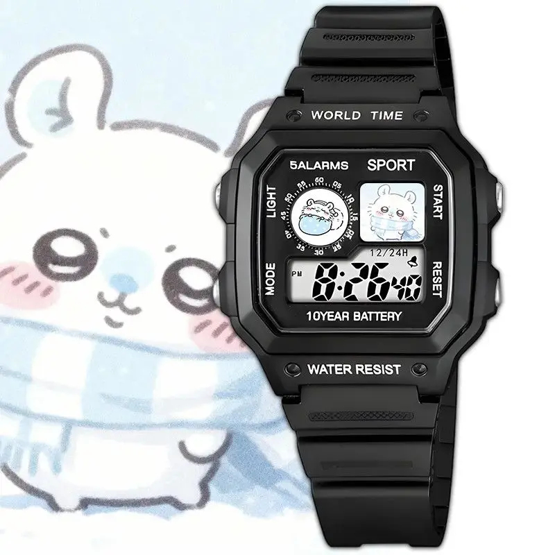かわいいちいかわプリントスクエアデジタル漫画時計ピュアホワイ - Digital Alarm Clock のレビューと価格